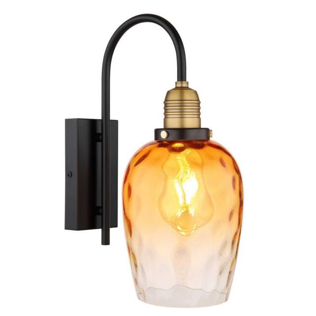 Netlighting Salvy Dome Wall Lamp Matt Black Amber Glass Shade 1x E27 - image 1