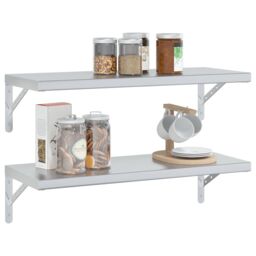 Berkfield Home Wall Shelves 2 pcs 75x30 cm Silver Stainless Steel - thumbnail 4