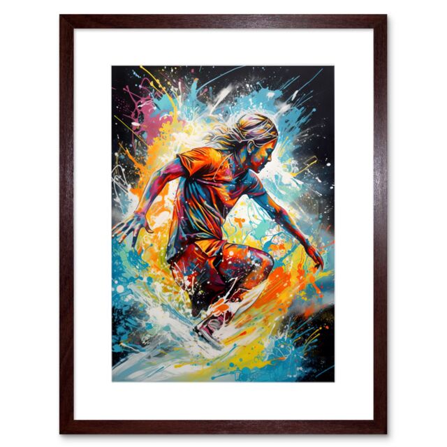 "Artery8 Wall Art Print Surfer Surfing on Splatter Paint Crashing Waves Artwork Framed 9X7 Inch in Brown - Size: W7"" x H9""" - image 1