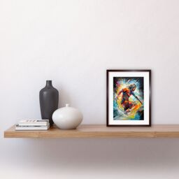 "Artery8 Wall Art Print Surfer Surfing on Splatter Paint Crashing Waves Artwork Framed 9X7 Inch in Brown - Size: W7"" x H9""" - thumbnail 2