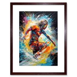 "Artery8 Wall Art Print Surfer Surfing on Splatter Paint Crashing Waves Artwork Framed 9X7 Inch in Brown - Size: W7"" x H9""" - thumbnail 1
