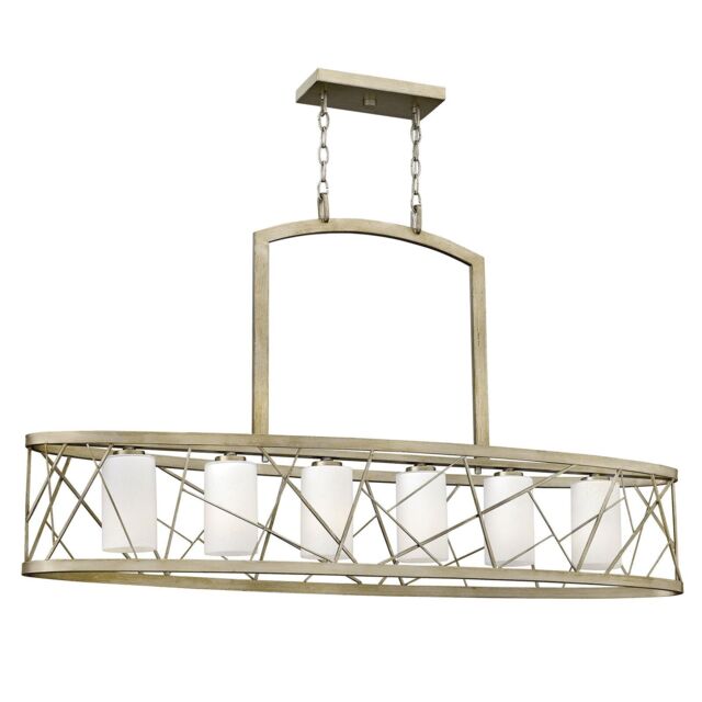 Loops 6 Bulb Chandelier Hanging Pendant LIght Silver Leaf LED E27 75W Bulb in Metallics