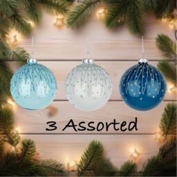 Shatchi Christmas Glass Baubles 12pcs Set - 8cm Blue & White Ornaments with 3 Stylish Assorted Designs in Bright Blue - thumbnail 3