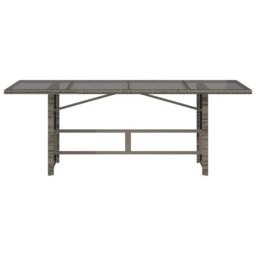 Berkfield Home Garden Table with Glass Top Grey 190x80x75 cm Poly Rattan - Size: 190 x 80 x 75 cm - thumbnail 4