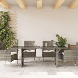 Berkfield Home Garden Table with Glass Top Grey 190x80x75 cm Poly Rattan - Size: 190 x 80 x 75 cm - thumbnail 3