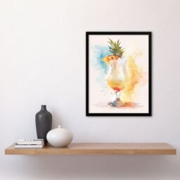 "Artery8 Pina Colada Pineapple Slice Cocktail Watercolour Framed Art Print in Yellow - Size: W12"" x H16""" - thumbnail 4