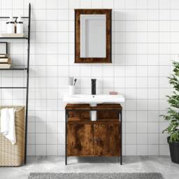 Berkfield Home Durable 2 Piece Bathroom Furniture Set Smoked Oak Engineered Wood in Brown - thumbnail 1