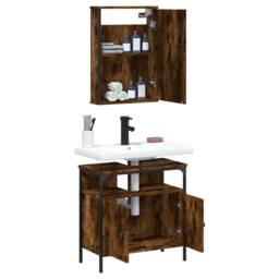 Berkfield Home Durable 2 Piece Bathroom Furniture Set Smoked Oak Engineered Wood in Brown - thumbnail 4