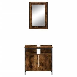 Berkfield Home Durable 2 Piece Bathroom Furniture Set Smoked Oak Engineered Wood in Brown - thumbnail 6