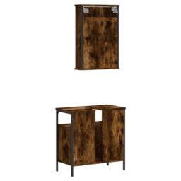 Berkfield Home Durable 2 Piece Bathroom Furniture Set Smoked Oak Engineered Wood in Brown - thumbnail 8