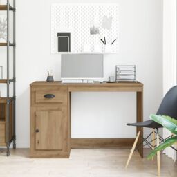 Berkfield Home Desk with Storage Artisan Oak 50x115x75 cm Engineered Wood in Brown - Size: 50 x 115 x 75 cm - thumbnail 4