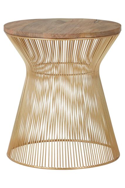 Orsina Small Coffee Table, Hourglass Wire Frame with Gold Finish, Natural Mango Wood Circular Top, Modern Table - image 1
