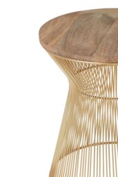 Orsina Small Coffee Table, Hourglass Wire Frame with Gold Finish, Natural Mango Wood Circular Top, Modern Table - thumbnail 4
