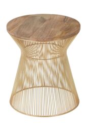 Orsina Small Coffee Table, Hourglass Wire Frame with Gold Finish, Natural Mango Wood Circular Top, Modern Table - thumbnail 2