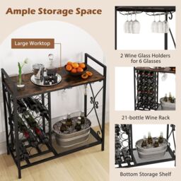 Gymax 21 Bottle Wine Rack Freestanding Floor Wine Bottle Organizer-Brown in Brown - thumbnail 7