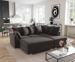LUXURY LIFE Ariana Right Hand Facing Fabric Corner Sofa with Footstool in Black - thumbnail 6