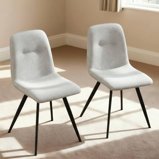 Home Source Ashford Pair of Boucle Fur Dining Chairs Kitchen Dining Room in Off-White - image 1