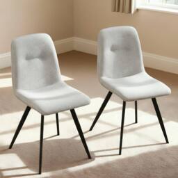 Home Source Ashford Pair of Boucle Fur Dining Chairs Kitchen Dining Room in Off-White - thumbnail 1