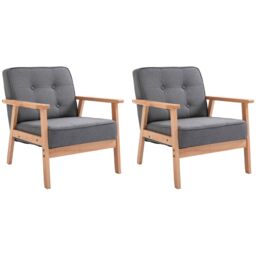 HOMCOM Linen Armchair with Beech Wood Frame Padded Cushion for Bedroom in Grey - thumbnail 2