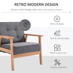HOMCOM Linen Armchair with Beech Wood Frame Padded Cushion for Bedroom in Grey - thumbnail 4