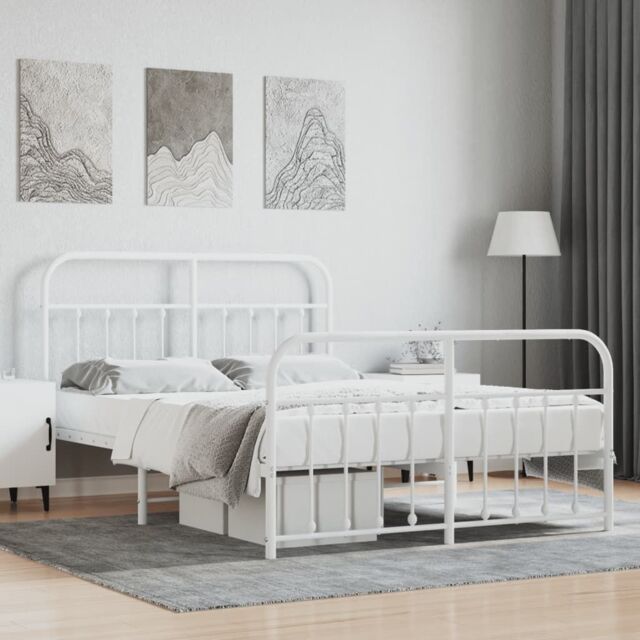 Berkfield Home Metal Bed Frame with Headboard & Footboard White 135x190 cm Double - image 1