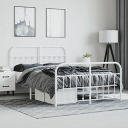 Berkfield Home Metal Bed Frame with Headboard & Footboard White 135x190 cm Double - thumbnail 4