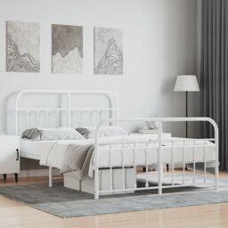 Berkfield Home Metal Bed Frame with Headboard & Footboard White 135x190 cm Double