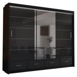Sliding Wardrobes 4U Luxury High Gloss Sliding Wardrobe with LED Light W255cm x H220cm in Black - thumbnail 2