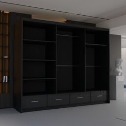 Sliding Wardrobes 4U Luxury High Gloss Sliding Wardrobe with LED Light W255cm x H220cm in Black - thumbnail 5