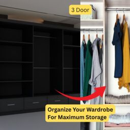 Sliding Wardrobes 4U Luxury High Gloss Sliding Wardrobe with LED Light W255cm x H220cm in Black - thumbnail 6