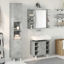 Berkfield Home 3 Piece Bathroom Furniture Set Concrete Grey Engineered Wood - thumbnail 3