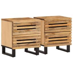 Berkfield Home Bedside Cabinets 2 pcs 40x34x46 cm Solid Wood Rough Mango in Brown - Size: 40 x 34 x 46 cm - thumbnail 2