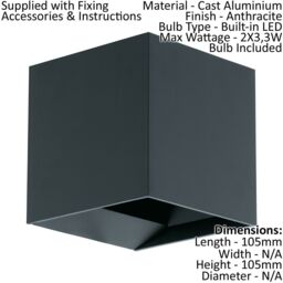 Loops 2 PACK IP54 Outdoor Wall Light Anthracite Aluminium Box 3.3W LED Lamp - thumbnail 2