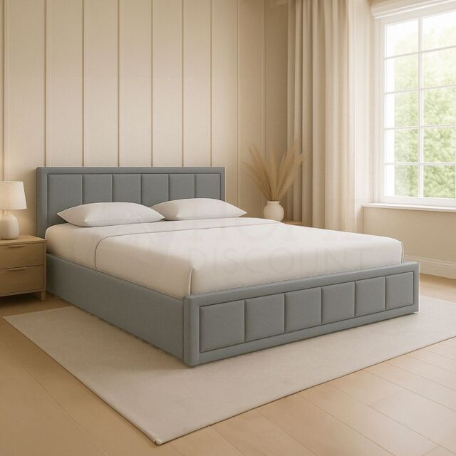 Home Discount Vida Designs Vanita Upholstered Ottoman Storage Bed Frame Linen UKFR Fabric in Light Grey - Size: Double - image 1