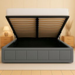 Home Discount Vida Designs Vanita Upholstered Ottoman Storage Bed Frame Linen UKFR Fabric in Light Grey - Size: Double - thumbnail 2