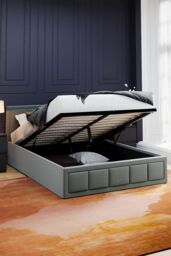 Home Discount Vida Designs Vanita Upholstered Ottoman Storage Bed Frame Linen UKFR Fabric in Light Grey - Size: Double - thumbnail 6