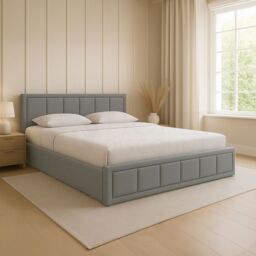 Home Discount Vida Designs Vanita Upholstered Ottoman Storage Bed Frame Linen UKFR Fabric in Light Grey - Size: Double - thumbnail 1