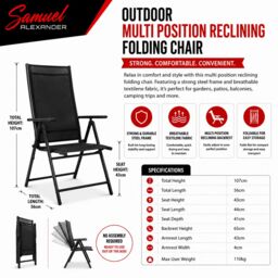 Samuel Alexander Outdoor Garden Patio Multi Position Reclining Folding Chair in Black - thumbnail 9