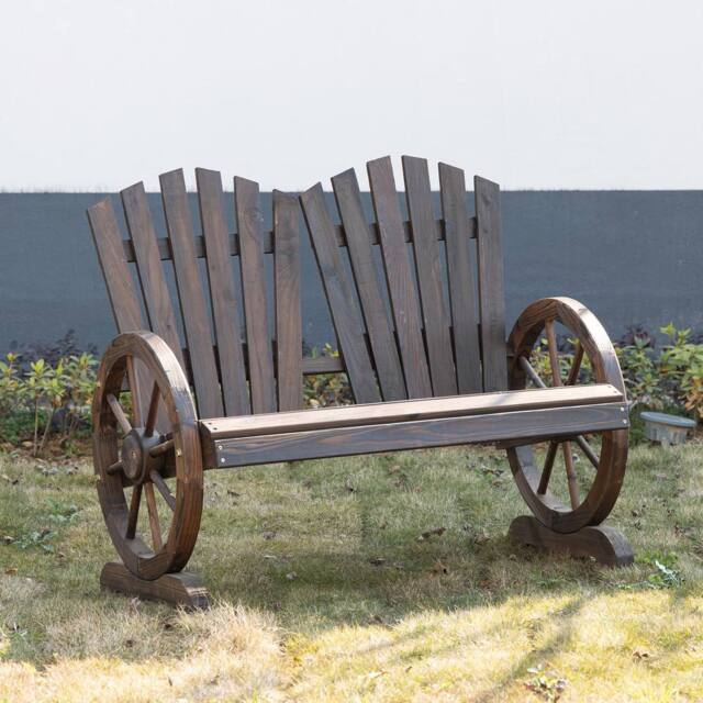 OUTSUNNY 2 Seater Garden Bench with Wheel-Shaped Armrests in Black - image 1