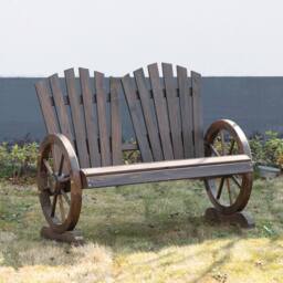 OUTSUNNY 2 Seater Garden Bench with Wheel-Shaped Armrests in Black - thumbnail 1