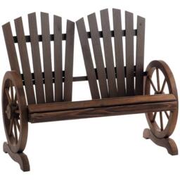 OUTSUNNY 2 Seater Garden Bench with Wheel-Shaped Armrests in Black - thumbnail 2