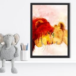 ARTZE Simba & Nala Watercolour Lion King Framed Print SIZE: A2 with Black Frame in Red - Size: A4 - thumbnail 2