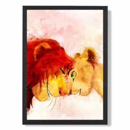 ARTZE Simba & Nala Watercolour Lion King Framed Print SIZE: A2 with Black Frame in Red - Size: A4 - thumbnail 1
