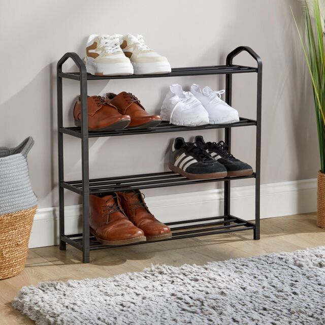 Home Source 5 Tier Metal Plastic Shoe Storage Rack Hallway Entryway Organisational in Black - image 1