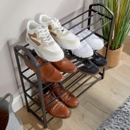 Home Source 5 Tier Metal Plastic Shoe Storage Rack Hallway Entryway Organisational in Black - thumbnail 5