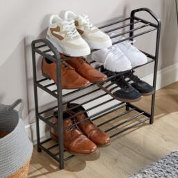 Home Source 5 Tier Metal Plastic Shoe Storage Rack Hallway Entryway Organisational in Black - thumbnail 2