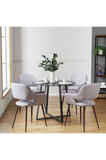 Living and Home Modern Round Table with Tempered Glass for Dining Meeting Living Room in Black - image 1
