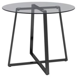 Living and Home Modern Round Table with Tempered Glass for Dining Meeting Living Room in Black - thumbnail 6