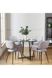 Living and Home Modern Round Table with Tempered Glass for Dining Meeting Living Room in Black