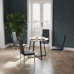 Living and Home Modern Round Table with Tempered Glass for Dining Meeting Living Room in Black - thumbnail 3